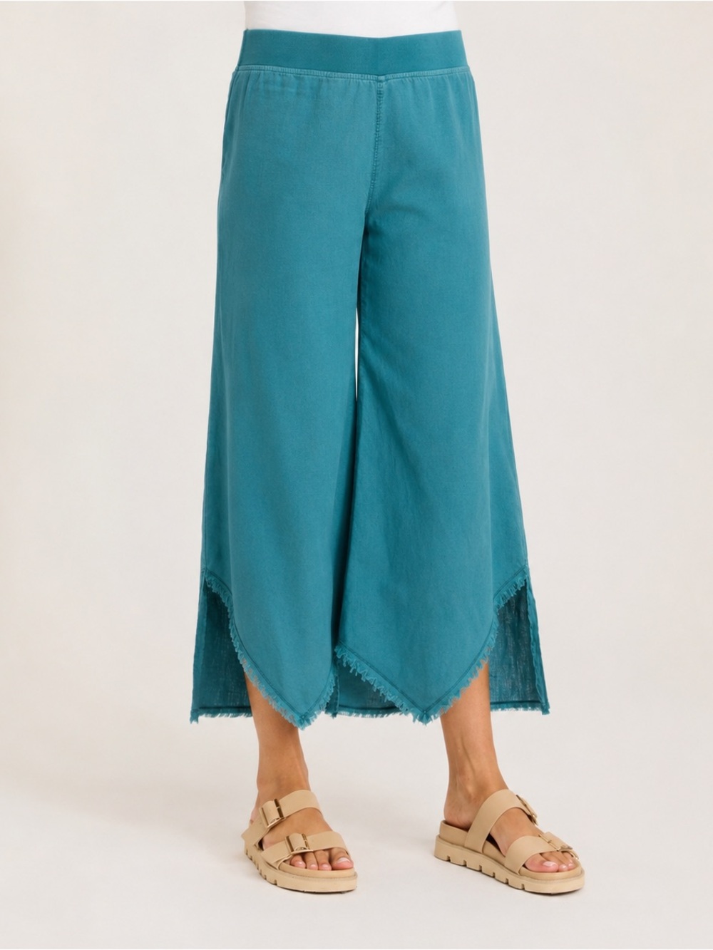 XCVI Wearables Astri Wide Leg Asymmetric Pants XL Teal NWT Linen Blend